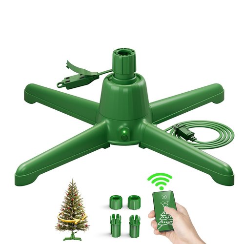 (2025 Upgrade) Rotating Christmas Tree Stand with Remote Control, Stable 360 Revolving Tree Base Stand, Up to 7.5ft 90lb. Adjustable Christmas Tree Holder for Xmas Tree, Artificial Tree (Green)
