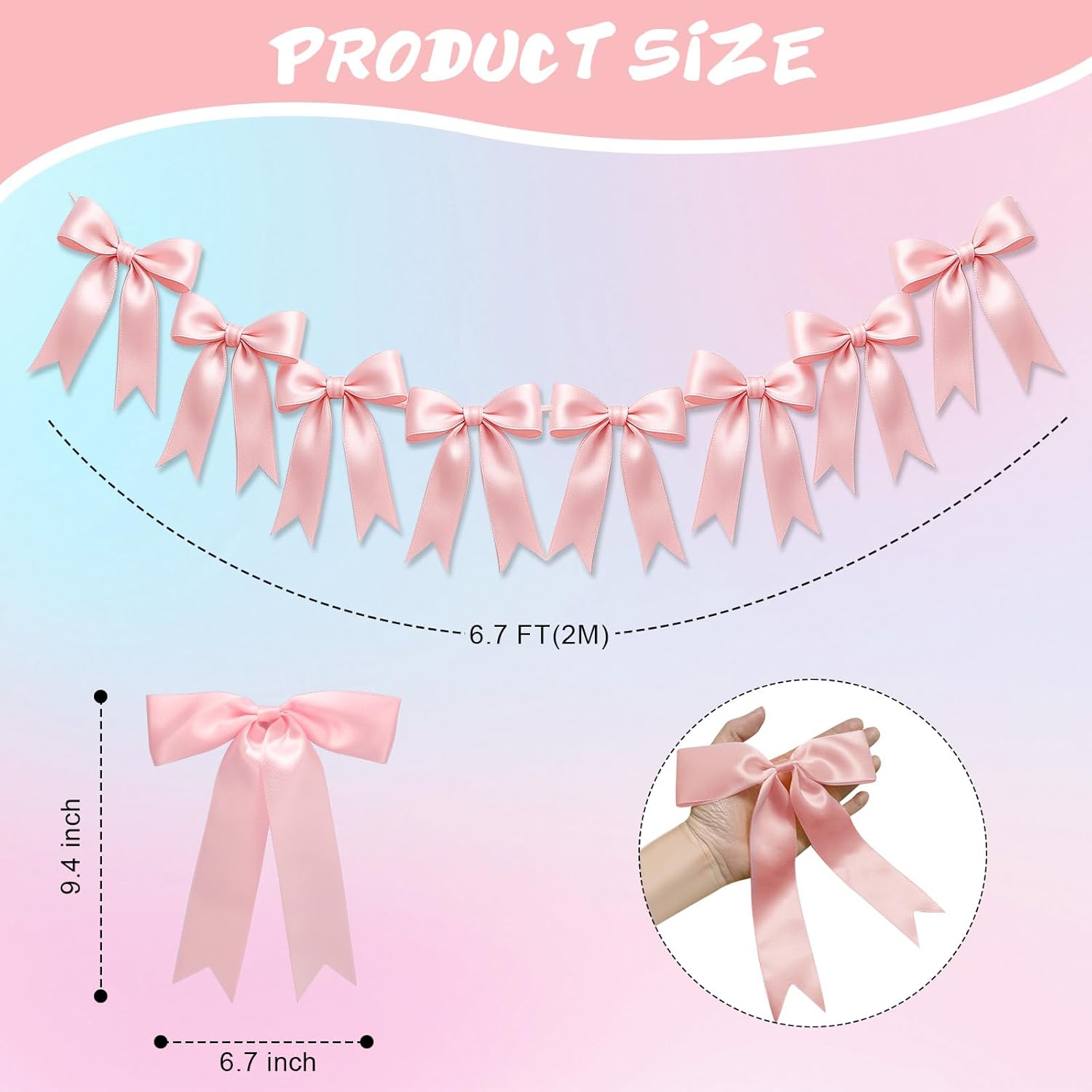 Skiennix 16PCS Pink Bow Garlands - Pre-Strung Satin Ribbon Ornaments for Celebrations & Events