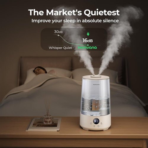 Homvana Humidifiers for Bedroom Home, 3.6 L Cool Mist Top-Fill 34H Super Long Time, Quiet 23dB, Baby Humidifier, Oil Diffuser for Large Room, House, Plant, Nursery, BPA FREE, Ultrasonic (Transparent)