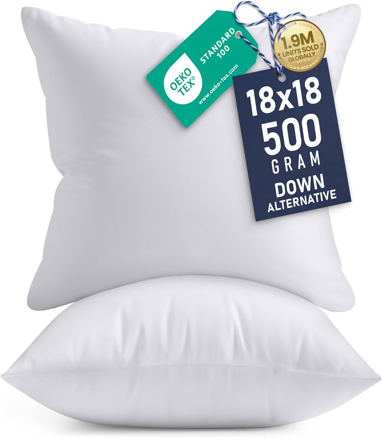 Utopia Bedding Pillow Inserts - Set of 2, 18x18 White Decorative Cushions for Sofa & Bed - Soft & Fluffy