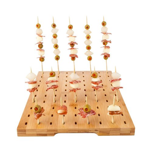 Restaurantware 14" x 10" Rectangular Bamboo Paddle Food Skewer Holder: Perfect for Cocktail Parties and Catering Events - Biodegradable Paddle Pick Stand and Food Display - 90 Holes - 1-CT