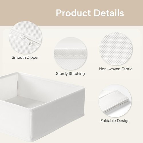Criusia Sock Drawer Organizer Dividers - 8 Set Foldable Storage Bins for Baby Clothing, Underwear & Accessories (White)