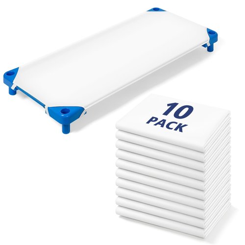 Comfyanno Cot Sheets for Daycare Standard Size - Fits 23" x 52" Cot, 10 Pack Bulk, Daycare Essentials, Soft & Comfortable Fitted Cot Cover, Preschool Kids Nap Time Sheets, Brushed Microfiber- White