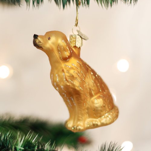 Old World Christmas Sitting Golden Retriever Glass Blown Ornament for Christmas Tree, Handcrafted Holiday Decoration, Dog Collection