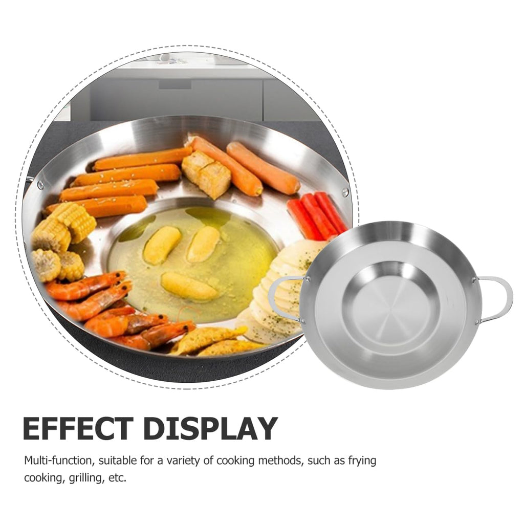 Hemoton 19.7 Inch Stainless Steel Concave Mexican Skillet Pan for Deep Frying and Stir Frying Compatible with Gas and Induction Cookers