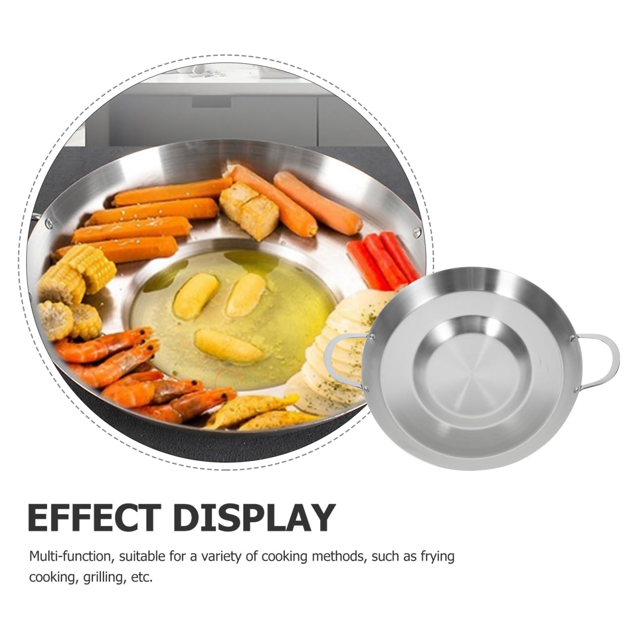 Hemoton 19.7 Inch Stainless Steel Concave Mexican Skillet Pan for Deep Frying and Stir Frying Compatible with Gas and Induction Cookers