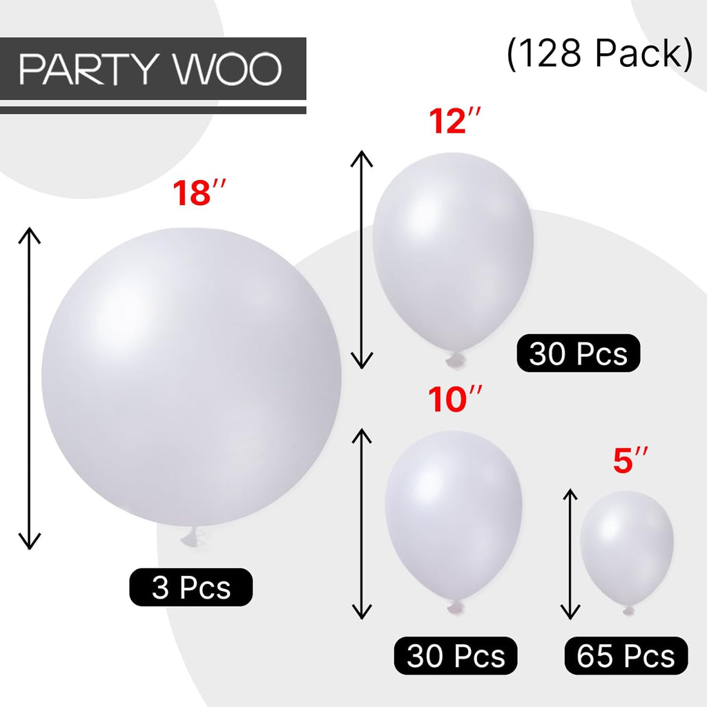 PartyWoo Pearl White Balloons - 128-Piece Metallic Latex Balloon Arch Kit for Weddings & Parties | 5-12 Inch Sizes