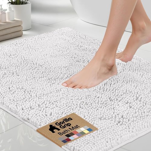 GORILLA GRIP Bath Rug Mat - Thick Soft Absorbent Chenille | Quick Dry Microfiber, 36x24, White