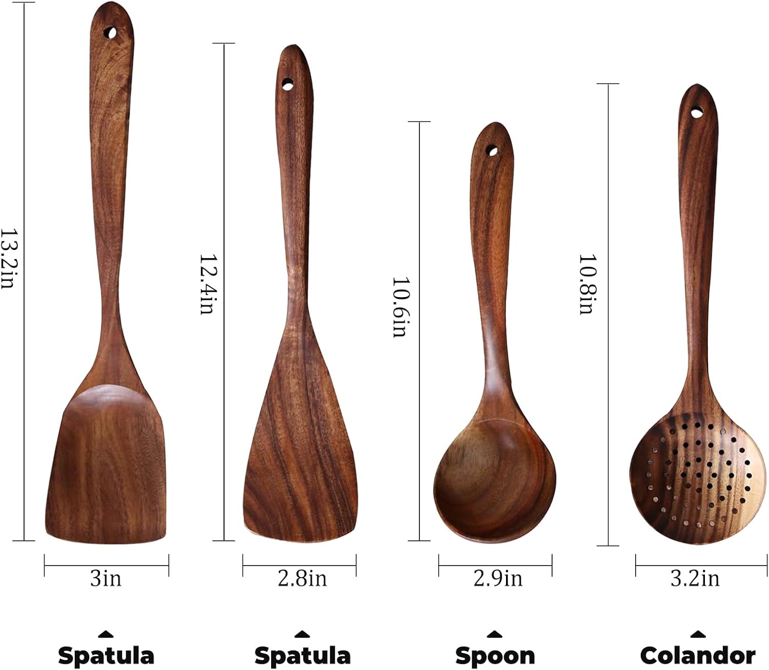 Skiennix Wooden Utensil Set - 4-Piece Luxury Natural Teak Cooking Spoons & Spatulas | Ideal Gift for Home Chefs