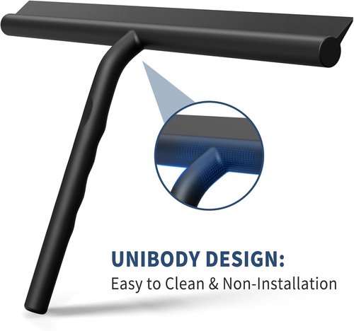 Ecooe Silicone Shower Squeegee - 11" Black Window Scraper with Stainless Steel Core for Home & Car