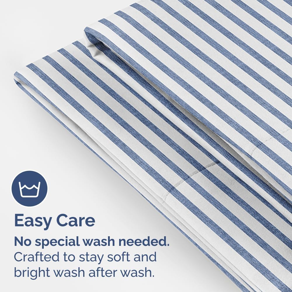 Skiennix Standard Pillow Cases Set of 4 - Soft Hotel Quality Covers | Cozy & Comfy Bedding - Blue Stripes