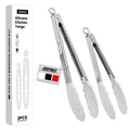 JIDSPWLS Premium Stainless Steel Heat Resistant Kitchen Tongs for cooking,set of 9" and 12" (White),Non Scratch Silicone cooking Tong Tip for Cooking Pans,Strong Grip BBQ tongs for Grabbing Hot Food