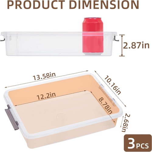 Citylife 3 PCS Clear Plastic Storage Bins - Stackable Organizing Containers with Latching Lids for A4 Paper & Photos