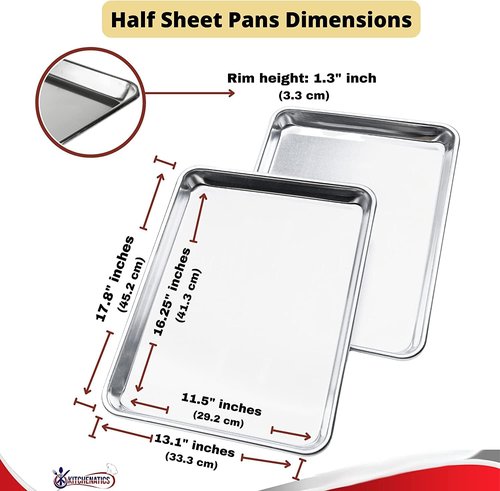 KITCHENATICS Nonstick Baking Sheets - Heavy Duty Aluminum Half Sheet Pans, 13.1" x 17.9", Set of 2