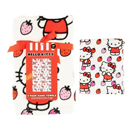 Hello Kitty Hand Towels 2 Pack – 100% Cotton Super Soft & Absorbent Bathroom & Kitchen Towels – Cute Sanrio Strawberry Design – 16” x 28” (Officially Licensed Product) by Franco