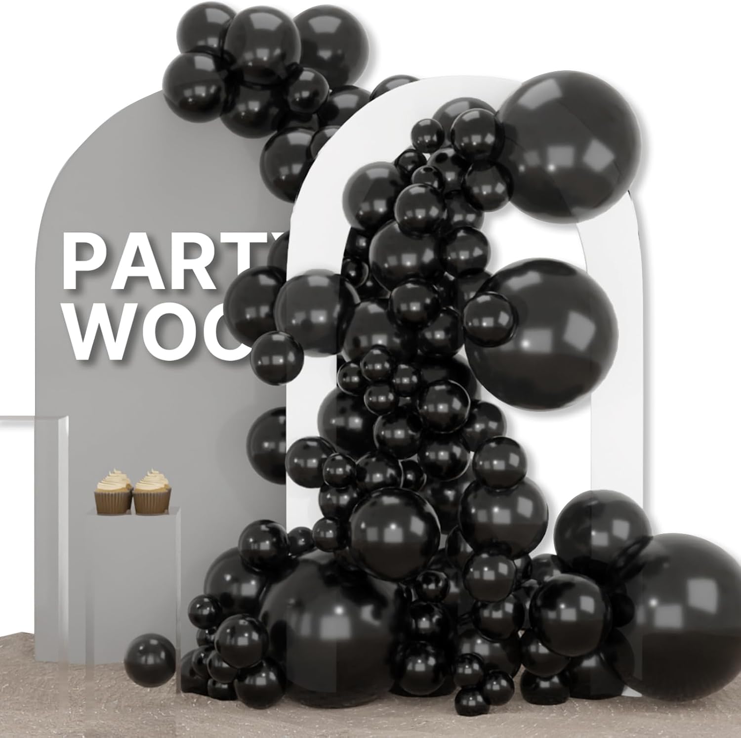 PartyWoo Black Balloon Arch Kit - 155 Pcs in 5 Sizes for Baby Showers, Birthdays & Anniversaries