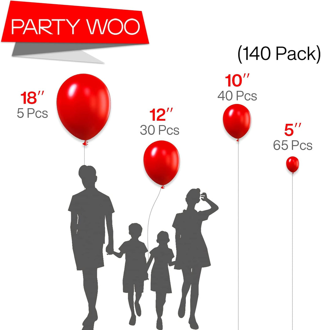 PartyWoo Classic Arch Kit - 280 Pcs White & Red Balloons in 18/12/10/5 Inch Sizes