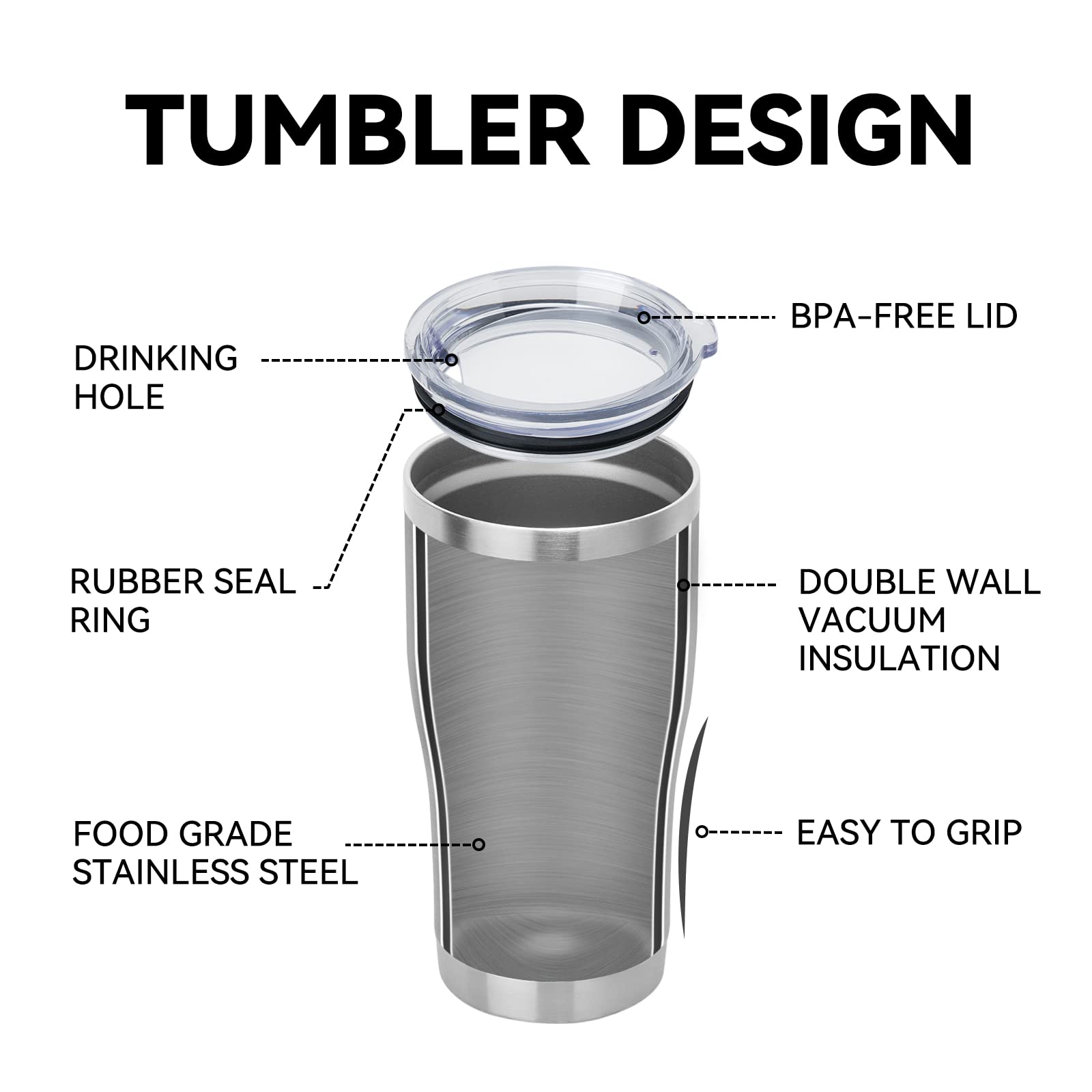 DOMICARE 20oz Tumbler with Lid Stainless Steel Tumblers Bulk, Double Wall Vacuum Insulated Coffee Travel Mug, 12 Count (Pack of 1) Stainless Steel