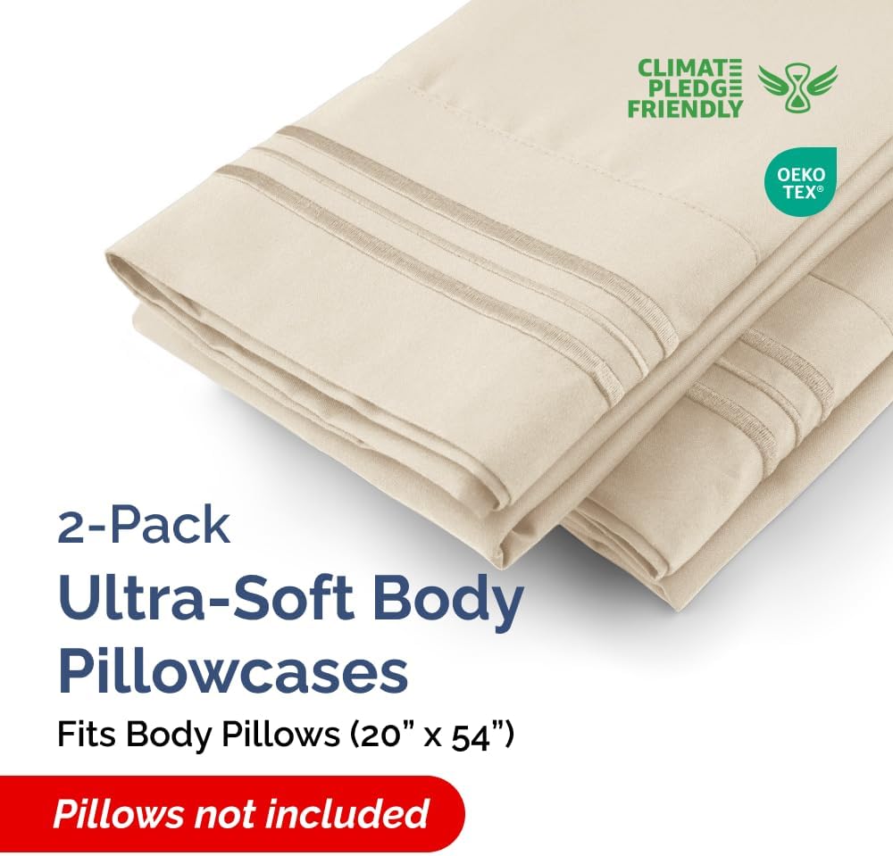 Skiennix Body Pillowcases Set of 2 | Soft 20x54 Long Pillow Covers for Comfortable Sleep - Breathable, Wrinkle-Free, Machine Washable (Wheat)