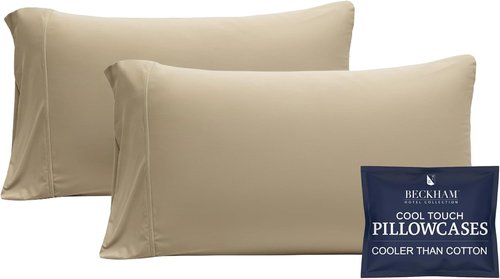 Beckham Hotel Collection Cooling Pillowcases - Silky Soft & Breathable | Set of 2, Standard/Queen Size, Sand