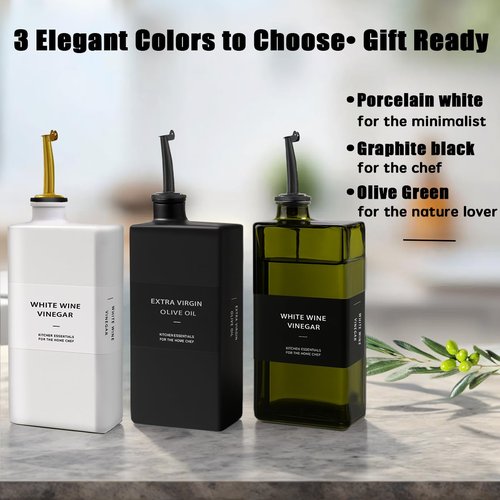 Gelury Olive Oil Dispenser Bottle for Kitchen 16.9oz, UV-Blocking Oil and Vinegar Dispenser Set, Soy Sauce Dispenser, Space Saving Design for Countertop (Green, 2pcs)