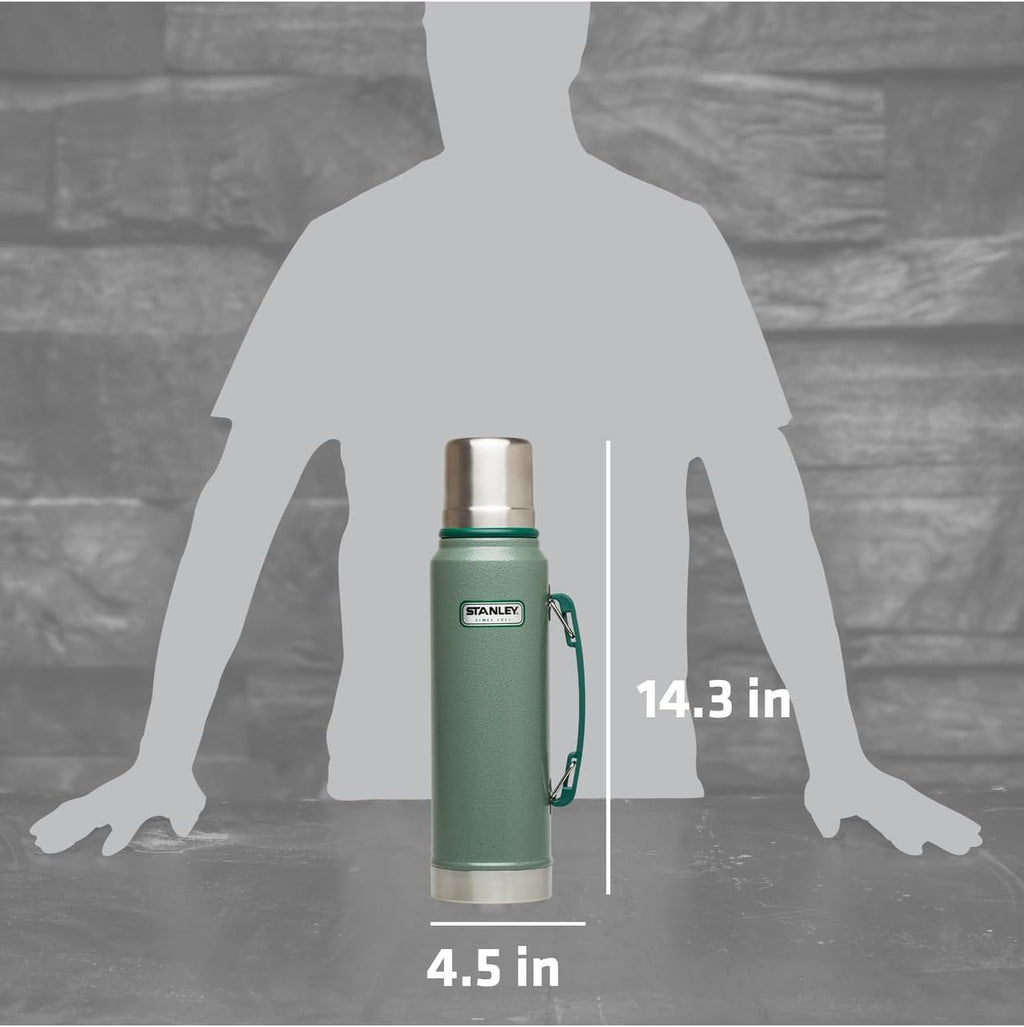 Stanley Heritage Classic Vacuum Bottle - 1.1 Qt Insulated Stainless Steel | Leakproof Cup Lid | Hammertone Green