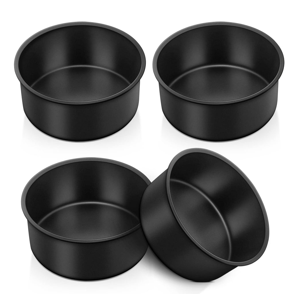 TeamFar 4 Inch Cake Pan, Mini Round Baking Layer Cake Pan Set of 4, with Non-Stick Coating Stainless Steel Core for Birthday, Party, Wedding, Healthy & Heatproof, Release Easily & Easy Clean