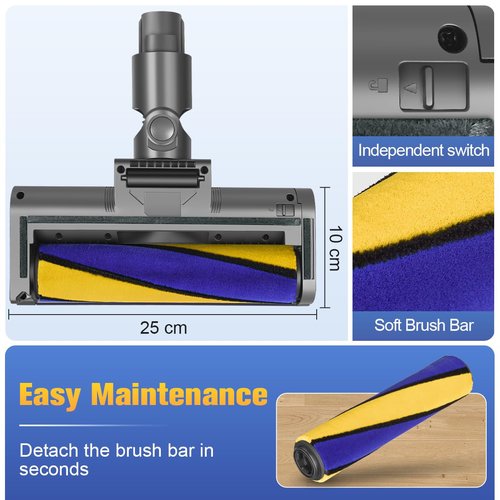 FUNTECK LED Soft Roller Cleaner Head Compatible with Dyson V11 V10 V8 V7 Vacuum Cleaners, Illuminating Hidden Dust and Debris and Ideal for Smooth Hard Floors