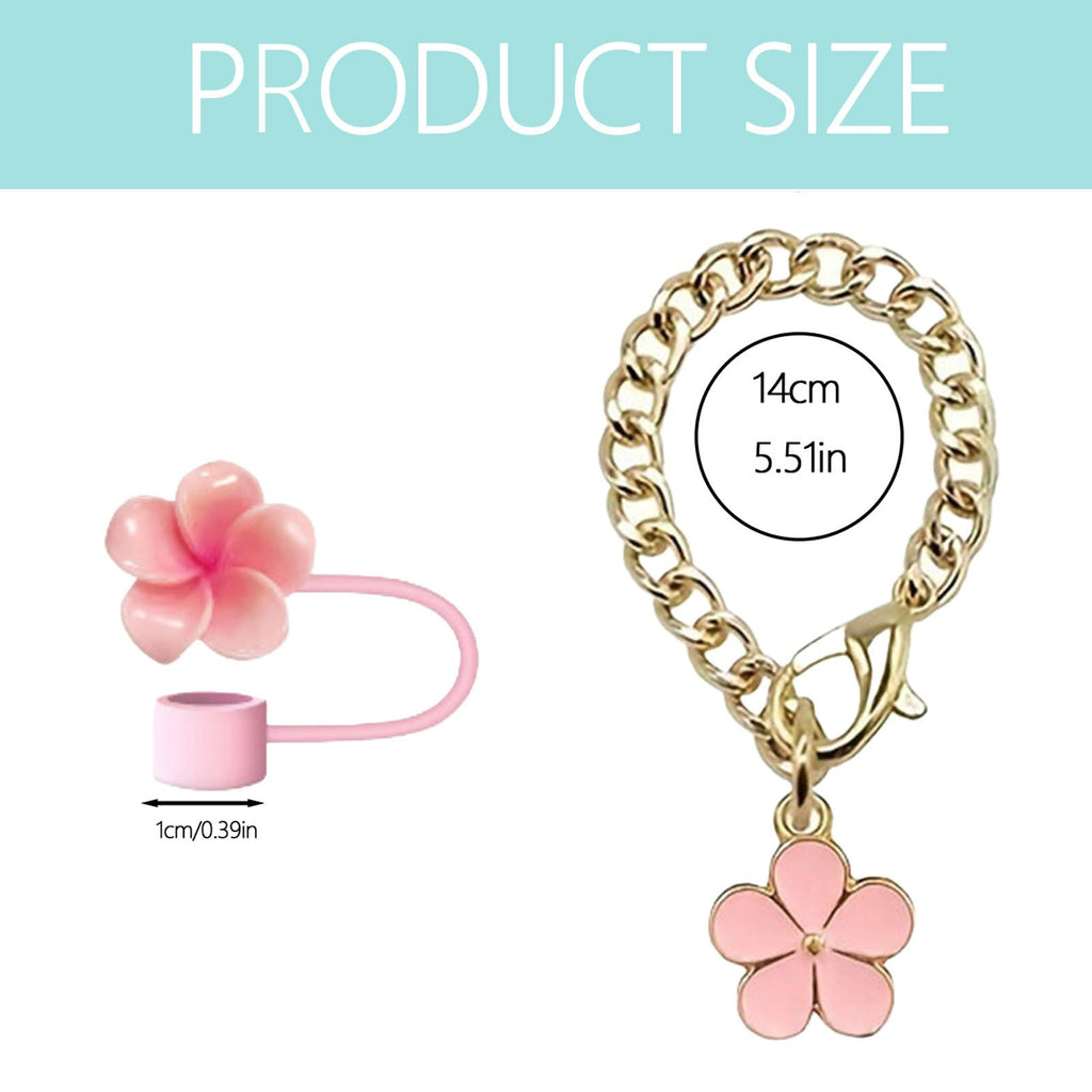 (3+3) Pcs Straw Cover Cap For Owala Tumbler 40 oz, 3Pcs Begonia Flowers Straw Topper Sets for Simple Modern, YETI,10mm/ 0.4in Drinking Straw Tip Covers With 3 Pcs Lovely Flower Charms