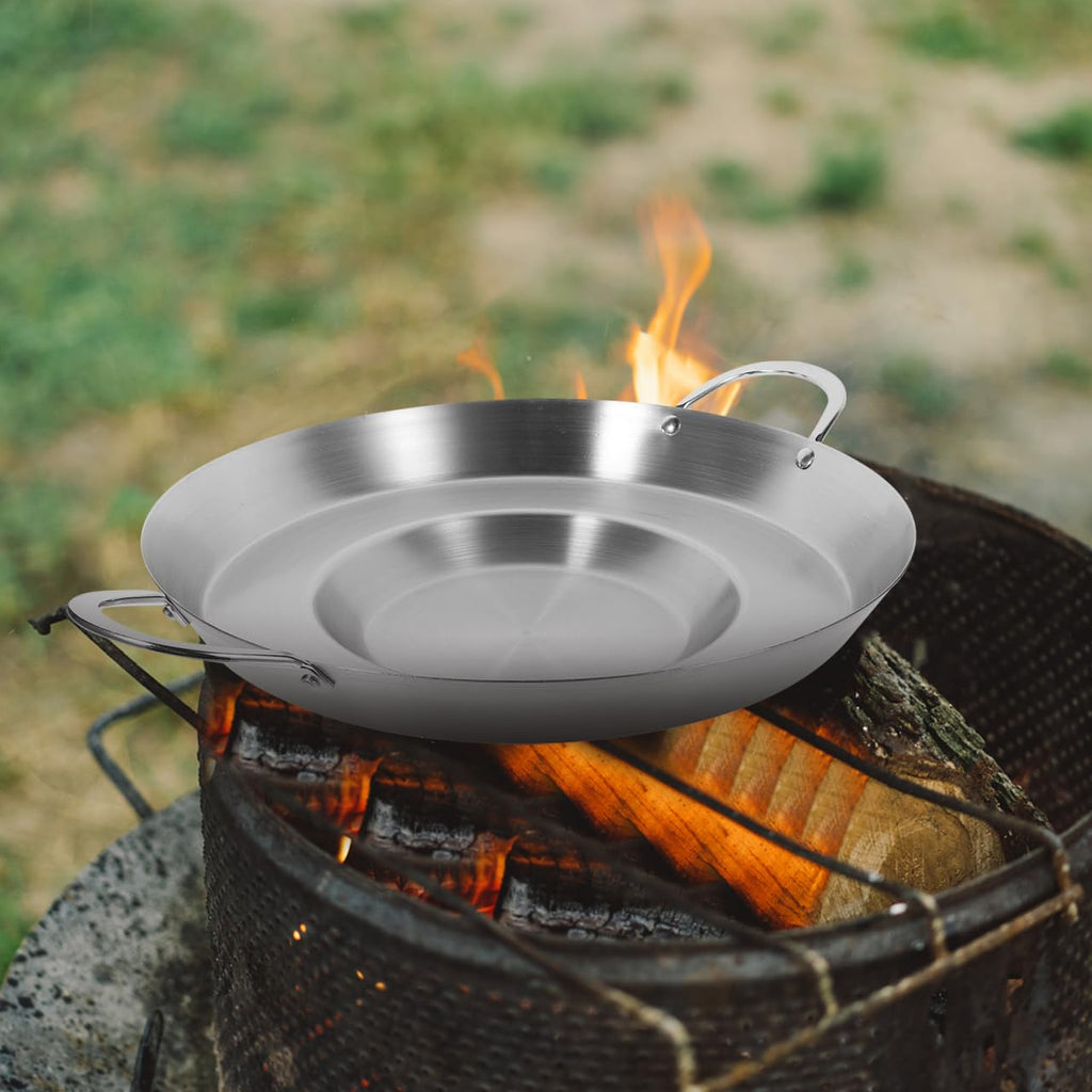 Hemoton 19.7 Inch Stainless Steel Concave Mexican Skillet Pan for Deep Frying and Stir Frying Compatible with Gas and Induction Cookers