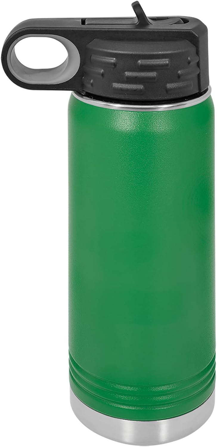 Polar Camel 20 Oz Stainless Steel Water Bottle - Flip Top Lid & Straw | Green Color