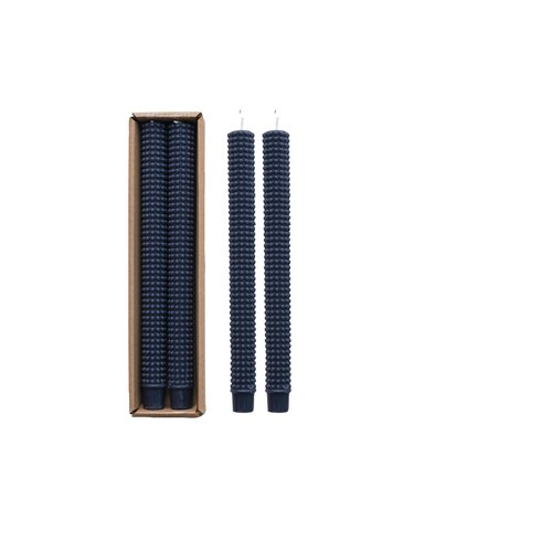 Creative Co-Op Hobnail Taper Candles in Box, Navy Blue, Set of 2
