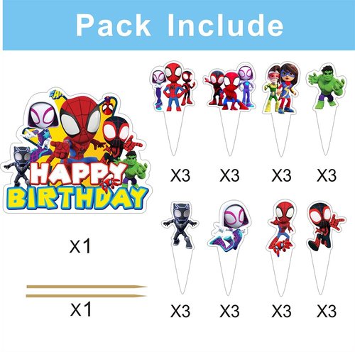 25pcs Spider and His Friends Cake Decorations with 24pcs Cupcake Toppers, 1pcs Cake Topper for Wrestling Birthday Party Supplies
