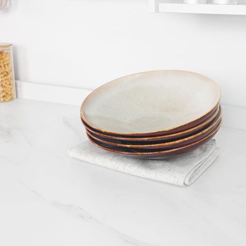 jinsongdafa Ceramic Pasta Bowls 17 Oz, Salad plates, for Serving Soup Pasta Noodle Dinner, Set of 4 Large Kitchen Serving Bowls Plates, Microwave Safe, apply Indoor Outdoor, Bevel edge 9.2 Inch