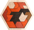 Skrtuan Wooden Hexagon Tangram Puzzle - Educational Brain Teaser for Kids & Adults | Portable Montessori Toy