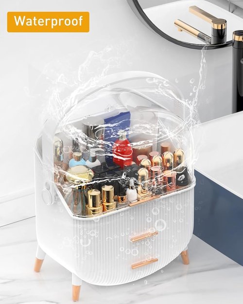 Bleutty Makeup Organizer with Drawers & Lid - Portable Large Cosmetic Storage Case for Vanity Countertop, Travel, Gift for Women, Girls, 11"×7"×15", White