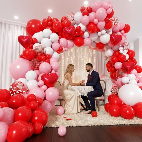 EICUECUE Valentines Day Balloons Garland Arch Kit - Different Size Red Pink White Balloons and Heart Foil Balloons for Valentine's Day Galentine's Day Engagement Anniversary Party Decoration Supplies