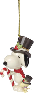 Lenox Snoopy & Woodstock Candy Cane Ornament - Porcelain Christmas Decoration with Gold Cord (1 Piece)