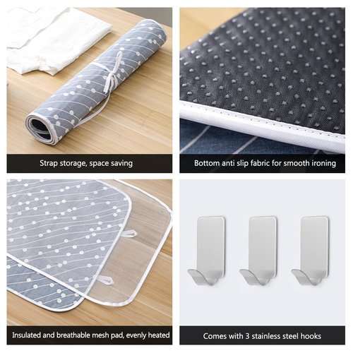 OLizee® Hanging Over Door Ironing Mat with 5 Hooks Clothes Ironing Mat Ironing Press Pad Garment Steamer Ironing Glove Ironing Scorch Mesh for Home and Travel Use