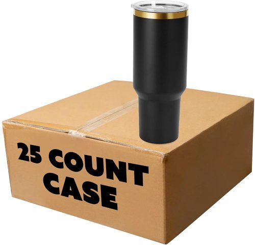 Makerflo 40 oz Gold Electroplated Black Tumbler - Customizable with Lid & Straw, Ideal for Crafting | Pack of 25