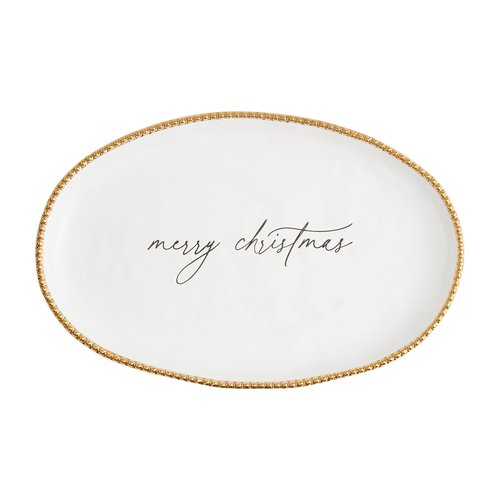 Mud Pie Christmas Gold Beaded Platter; 10 3/4" x 16 1/2"
