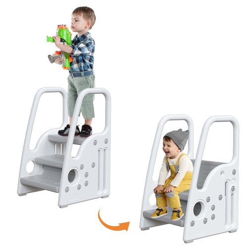 Toddler Step Stool for Kids，Toddler Step Ladder for Step Stool for Bathroom, Kitchen and Toilet Potty Training Learning Helper with Handles (Three Floors)