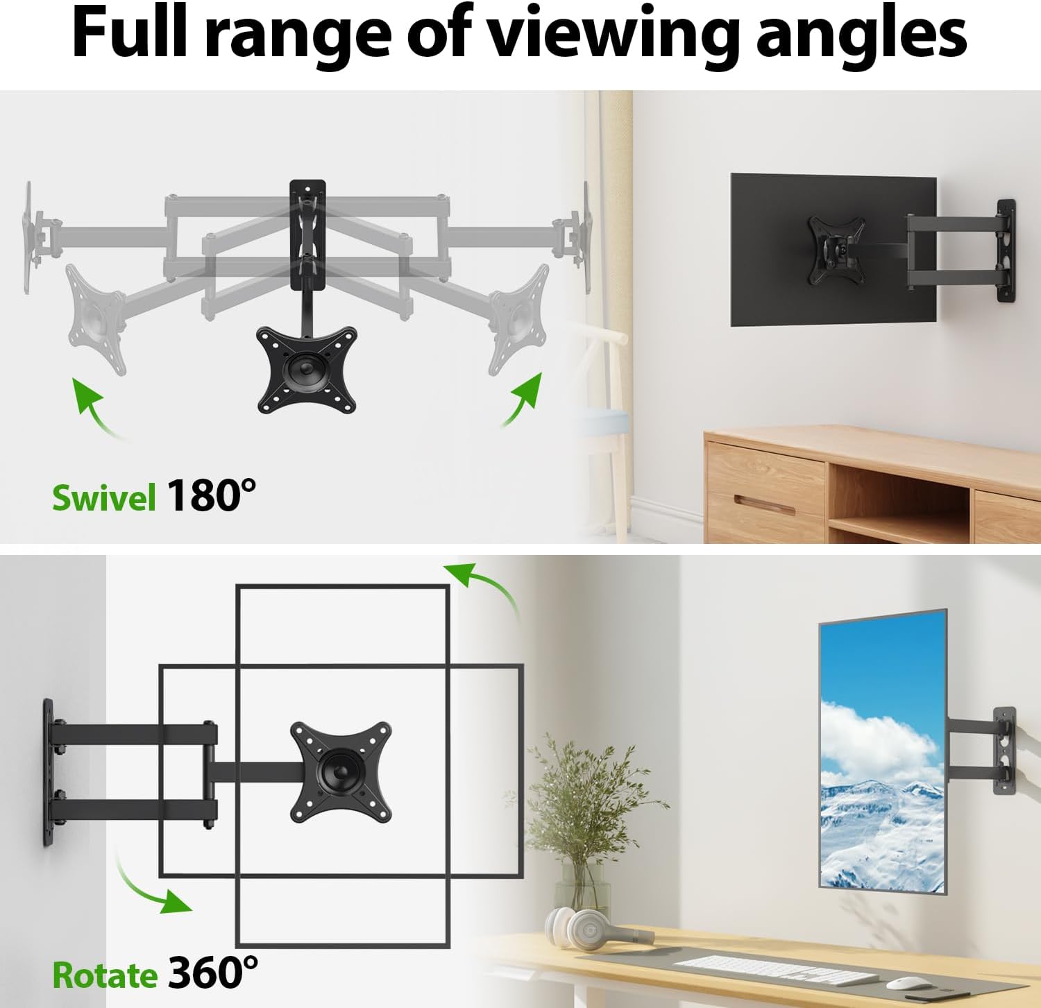 USX MOUNT Full Motion TV Wall Mount - Universal Corner Bracket for 13-32 Inch TVs | Swivel & Tilt Articulating Design, VESA 100x100mm, Supports Up to 33LBS