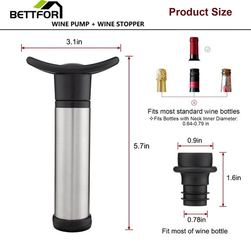 Wine Saver Vacuum Pump with 4 Wine Stoppers, Wine Bottle Stoppers with Food Grade Silicone Leak proof Keep Fresh Suitable for All Standard Wine Bottles