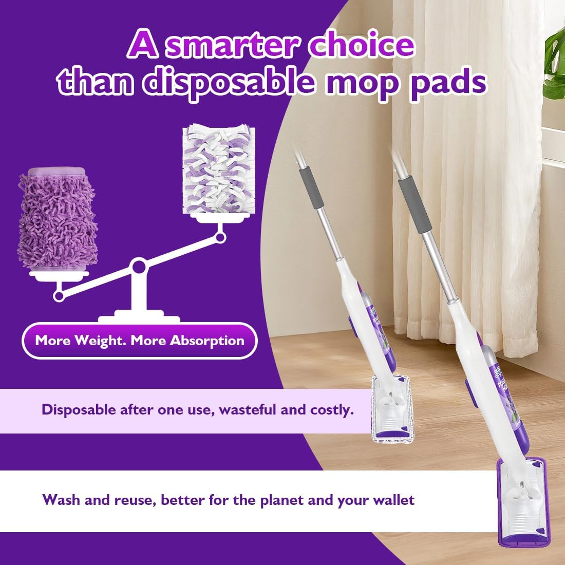UNIMADE Reusable Mop Pads - 8 Pack Microfiber Refills with Scrubber Strips for 13''-15'' SprayMop | Washable, Pet-Friendly, Multi-Color