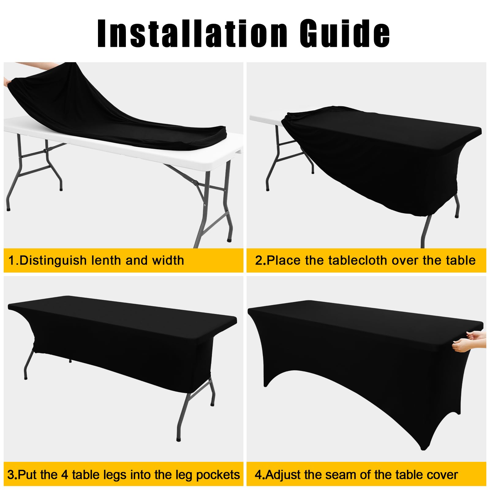 Smiry 6 Pack Spandex Table Cloth 6FT, Elastic Fitted Stretch Tablecloths, Washable and Wrinkle Free Rectangular Patio Talole Cover for Outdoor, Wedding, Banquet & Parties (Black,72Lx30Wx30H Inch)