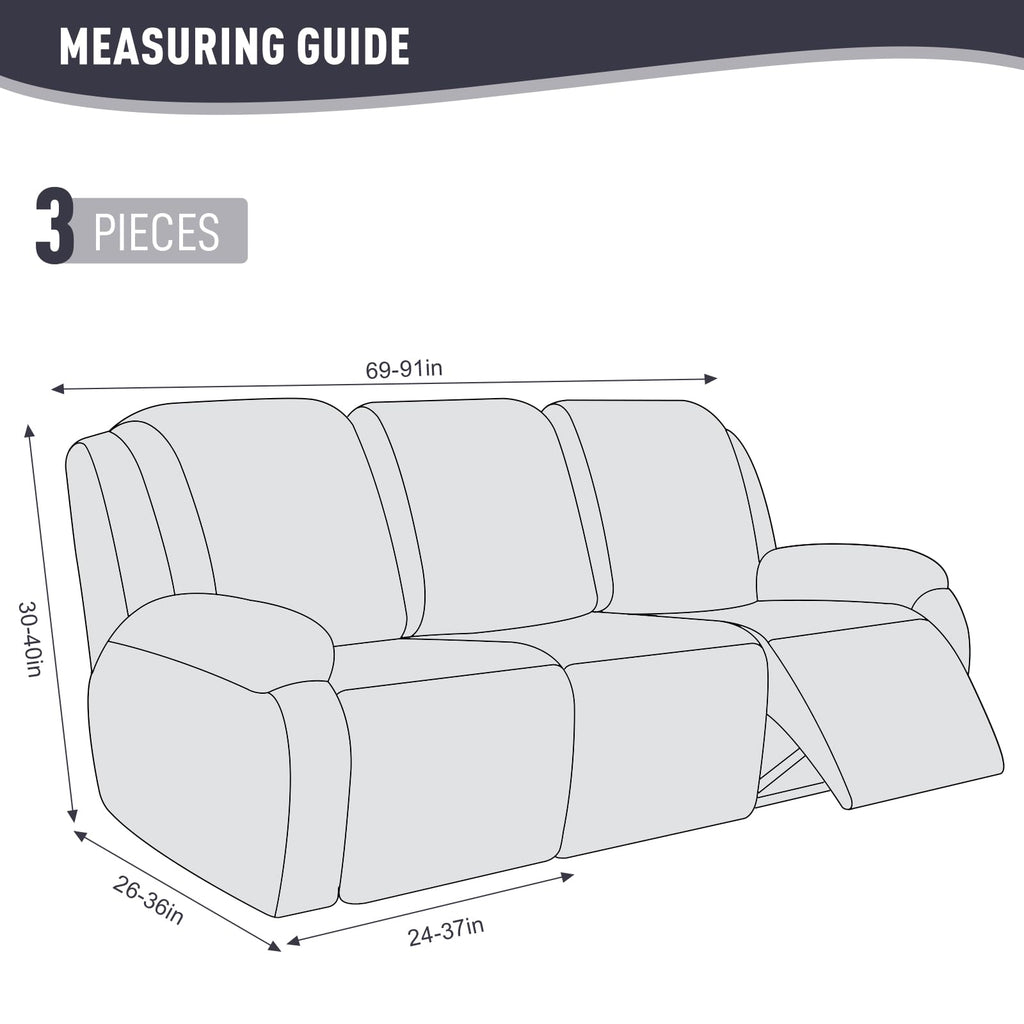 KinCam Recliner Covers, Stretch Reclining Chair Covers, Recliner Sofa Slipcovers Stripe Jacquard Recliner Couch Covers Furniture Protector Covers for Pet Kid (3 Seater, Charcoal Gray)