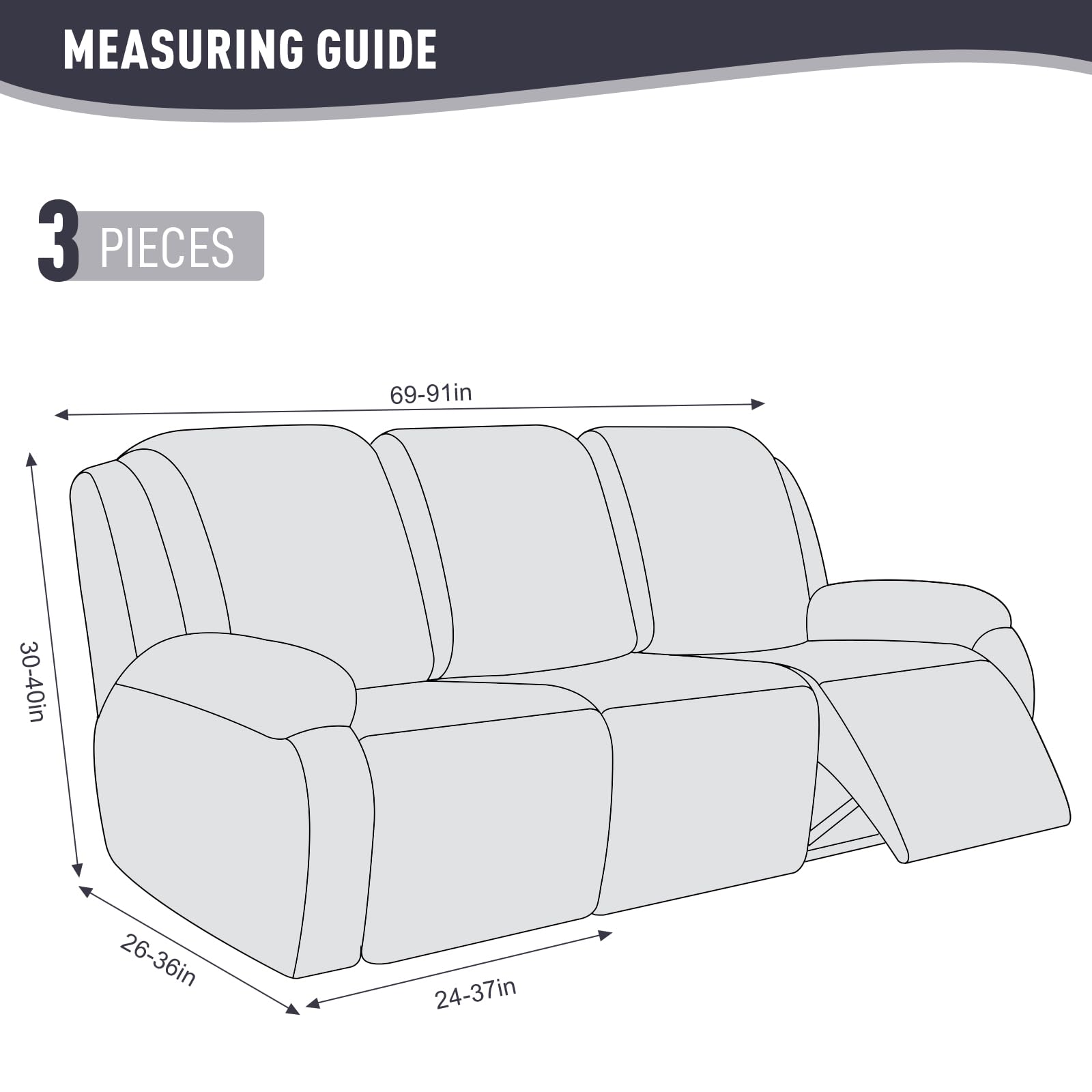 KinCam Recliner Covers, Stretch Reclining Chair Covers, Recliner Sofa Slipcovers Stripe Jacquard Recliner Couch Covers Furniture Protector Covers for Pet Kid (3 Seater, Charcoal Gray)
