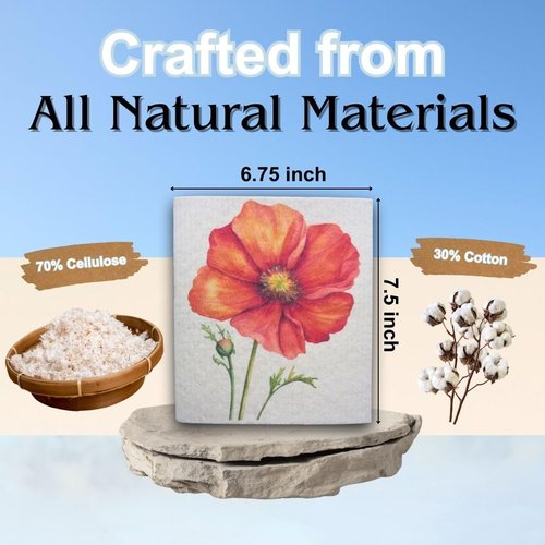 Sunshine State Goods Swedish Dishcloths for Kitchen - Ecofriendly Reusable Paper Towels, Biodegradable Dish Cloths - Cellulose Sponge Dish Cloths for Washing Dishes - 8 Pack (Floral)