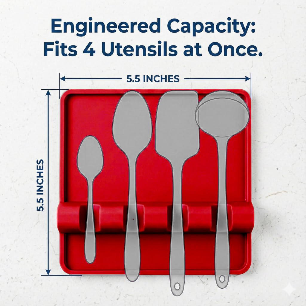 Cooler Kitchen Red Silicone Spoon Rest for Stove Top with Drip Pad (Two Pack) - Heat-Resistant, BPA-Free Utensil Rest & Spoon Holder for Kitchen Counter - Grill Utensil Holder for Spatulas